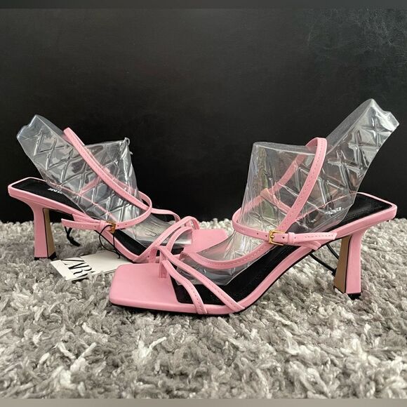 NWT Zara Strappy Heeled Leather Sandals - Picture 7 of 12